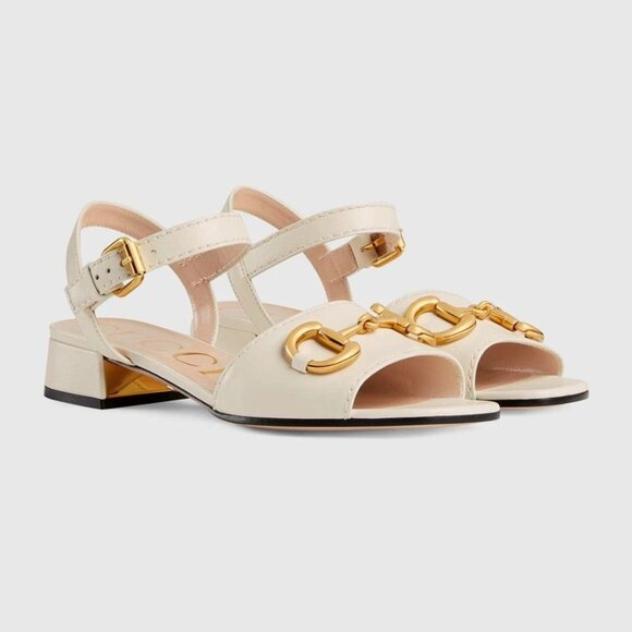 Gucci Women's Leather Horsebit Sandals in Beige Size 40.5 US 10.5 - Picture 1 of 9